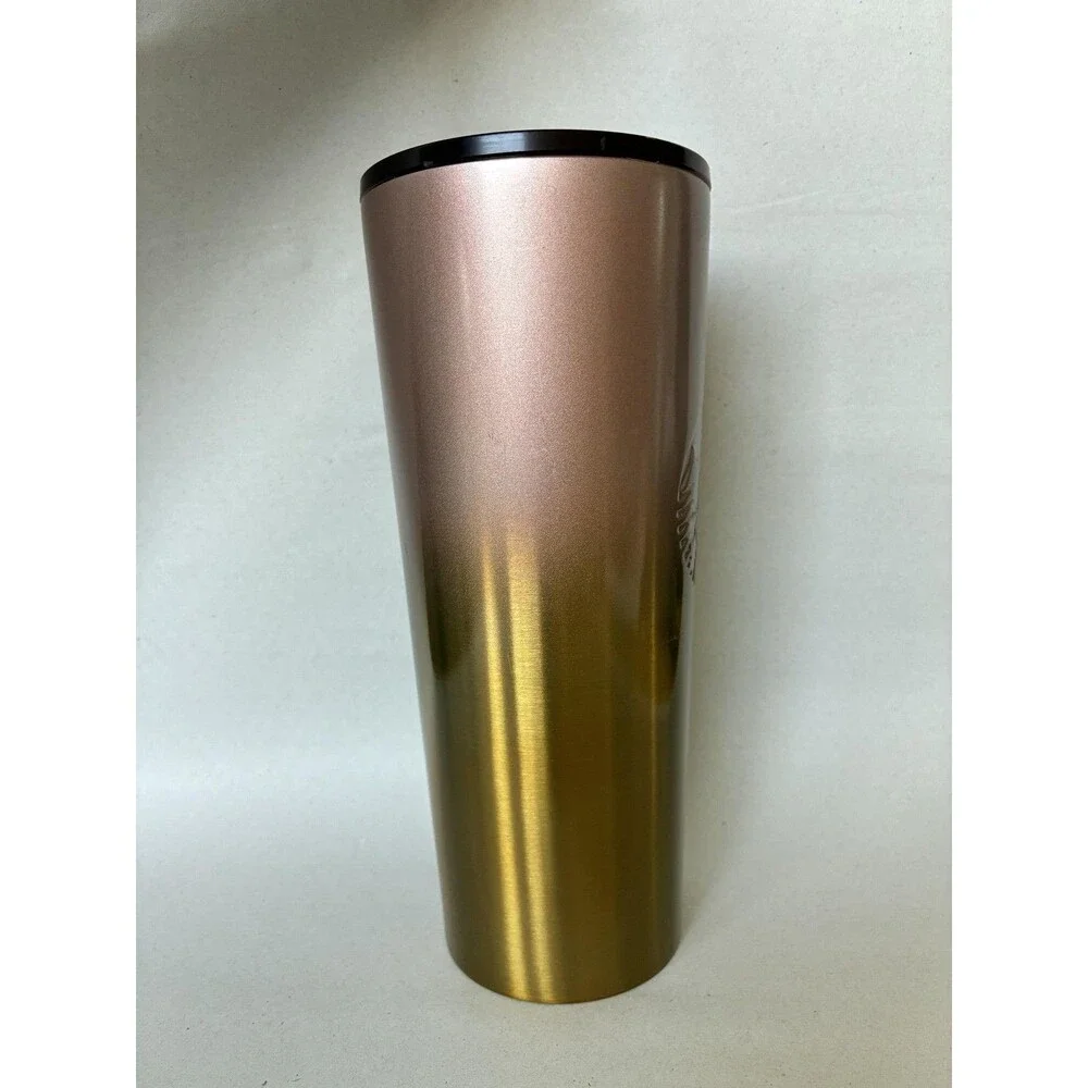 Starbucks Tumbler 24oz Gold Rose Gold Ombre Stainless Travel Cold Cup NO STRAW